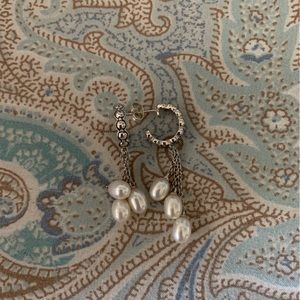Vintage Sterling Silver Hoop Earrings with Dangling Freshwater Pearls